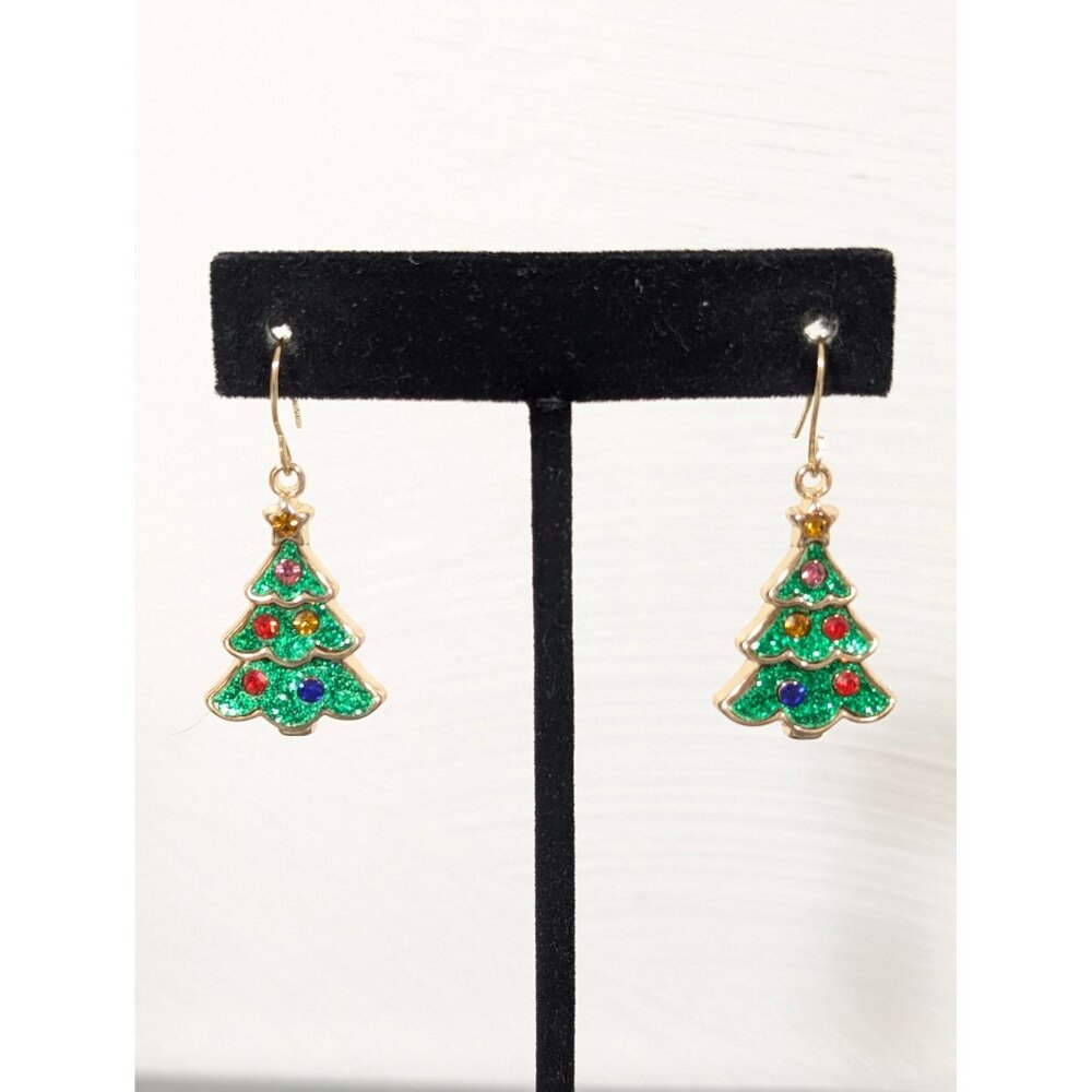 Christmas Tree Glitter Earrings For Pierced Ears By JCM Dangle